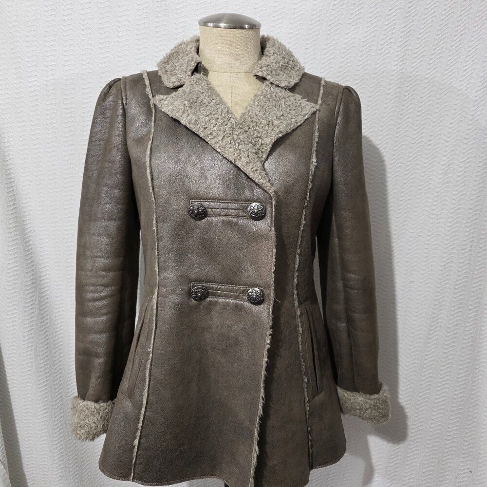 Sonoma Life & Style Olive-Brown Faux Suede Faux Fur Ladies Coat Buttons S $180